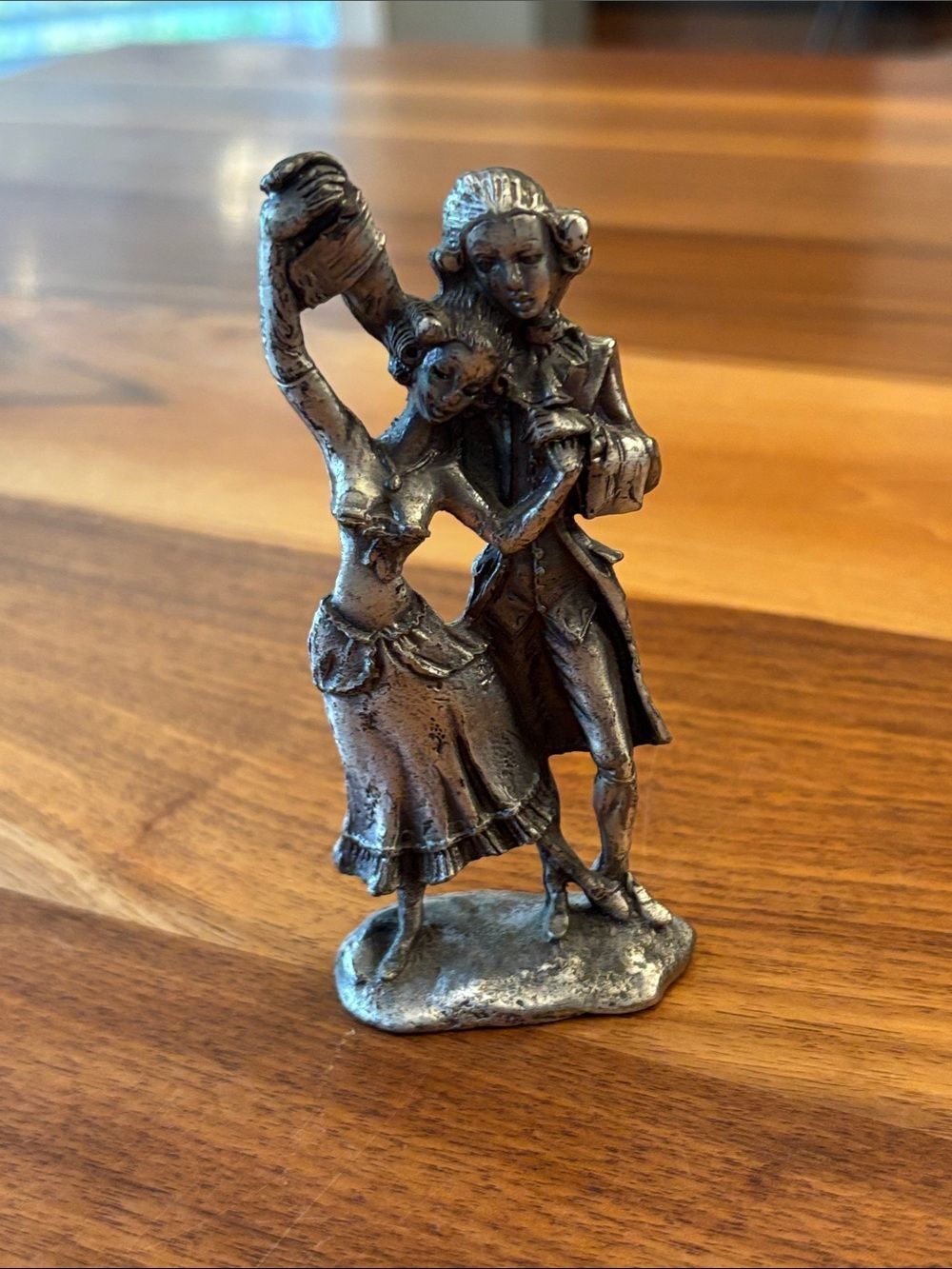 Vintage Victorian French Pewter Statue Couple Dancing Heavy 4.25”